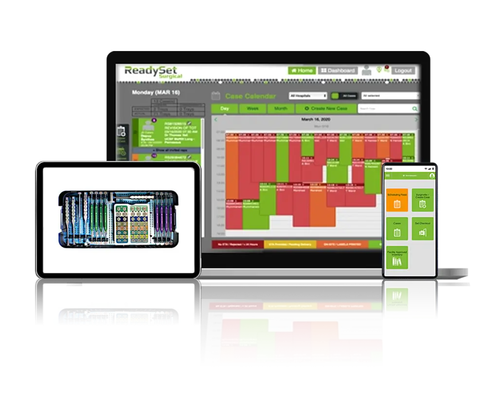 ReadySet vendor loaner tray tracking and management software on desktop, tablet, and mobile