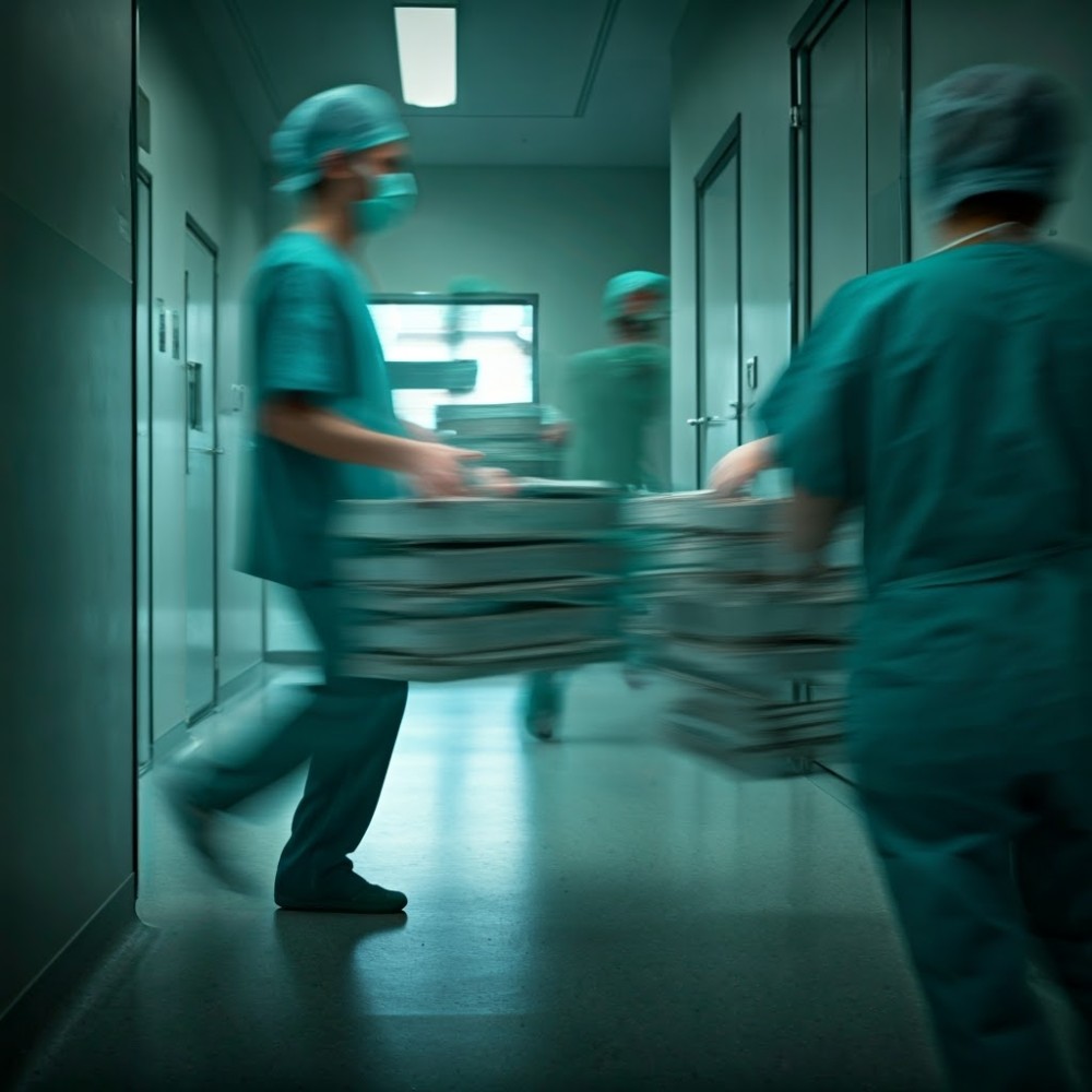 Surgeon carrying trays